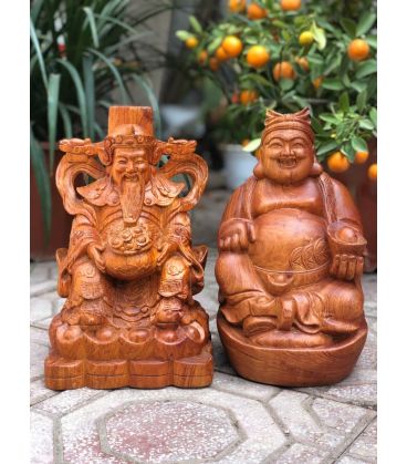 Bộ Tượng Thần Tài - Thổ Địa Gỗ Hương Đá Cao 30