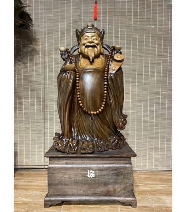 Tượng Thần Tài Bệ Vàng - Gỗ Xá Xị Thơm Ngát Cao 110cm Cả Kỷ