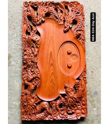 Khay Trà Chạm Tứ Long - Gỗ Hương