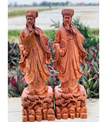 Tượng Quân Sư Gia Cát Lượng Cầm Quạt Đứng Trên Đế Tùng