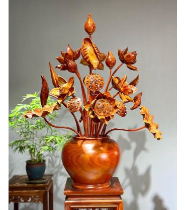 Bình Hoa Sen Gỗ Hương Đỏ 23 Cành