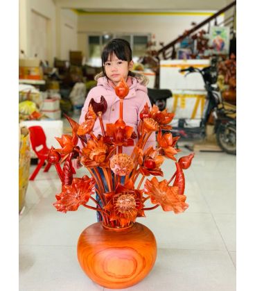Bình Hoa Sen 25 Cành Để Bàn Thờ Và Phòng Khách - Gỗ Hương Đỏ