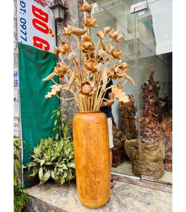Bình Hoa Sen Gỗ Ngọc Am Khủng Cao 210cm
