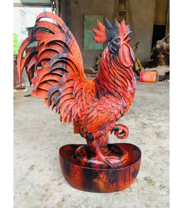 Tượng Gà Trống Nhất Kê Phong Thủy - Gỗ Trắc Đỏ Đen Tuyệt Đẹp