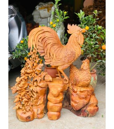 Tượng Gỗ Gia Đình Gà Gỗ Hương Ta Cao 75