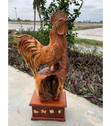 Tượng Gà Trống Phong Thủy Gỗ Hương Cao 70