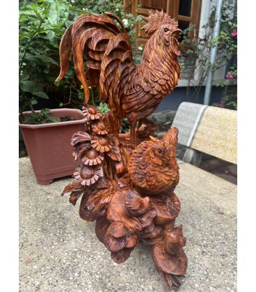 Tượng Gà Phong Thuỷ Gỗ Sưa Bắc Liền Khối Cao 55cm