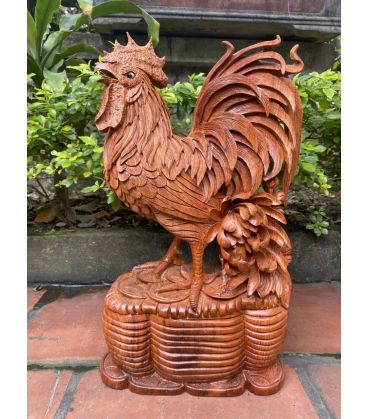 Tượng Linh Vật Gà Nhất Kê Gỗ Hương Ta Cao 43cm