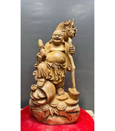 Cụ Di Lặc Vác Bao Tiền Gỗ Ngọc Am Đỏ Liền Khối, Gỗ Già Thơm Dịu Ngọt Cao 73cm