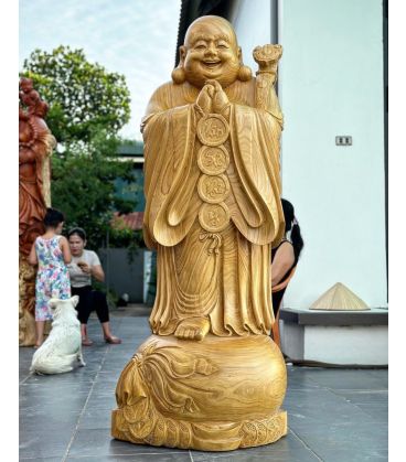 Tượng Di Lặc Chúc Phúc Vạn Sự Như Ý Cao 160cm Gỗ Cẩm Vàng