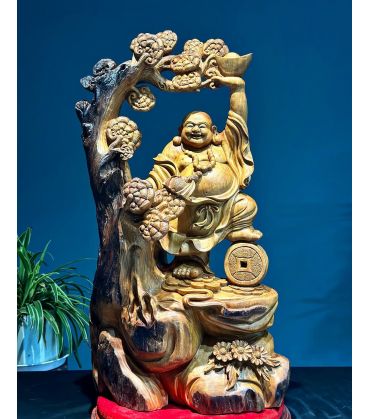 Tượng Phật Di Lặc Gỗ Ngọc Am Siêu Thơm Đánh Sáp Cao 82cm