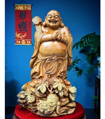Tượng Di Lặc Chúc Phúc Gỗ Nu Hương Đá - Cao 82