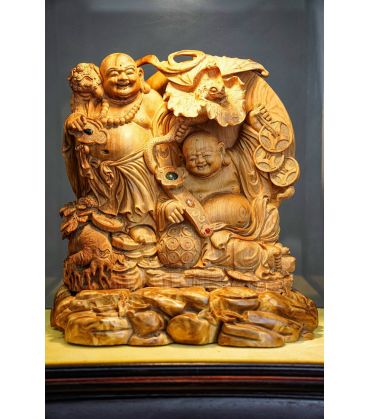 Tượng Gỗ Di Lặc Song Phúc Hoàng Đàn Tuyết Lạng Sơn Cao 31cm