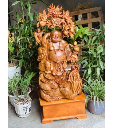 Tượng Di Lặc Gánh Cành Đào Gỗ Hương Ta Cao 103cm