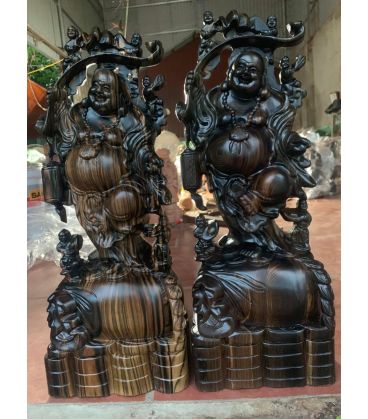 Di Lặc Ngũ Phúc Gánh Lồng Đèn Gỗ Mun