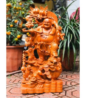 Di Lặc Ngũ Phúc Gánh Đào Gỗ Hương Đá