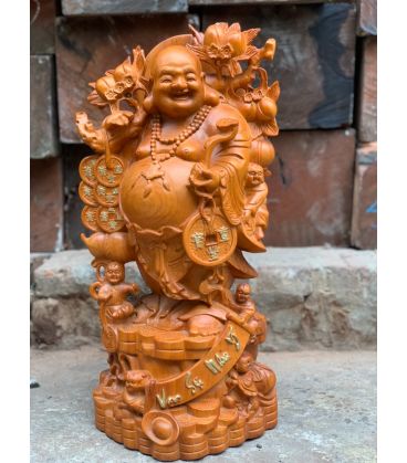 Di Lặc Gánh Đào Tiên Gỗ Hương Liền Khối