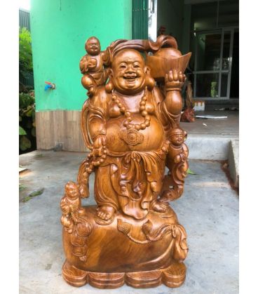 Tượng Phật Di Lặc Tam Phúc Tam Tặc - Gỗ Hương Đá Liền Khối