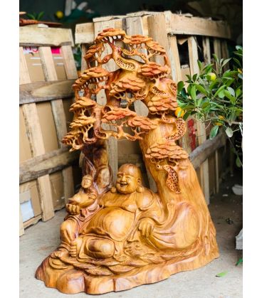 Di Lặc Ngồi Gốc Tùng Đẹp Gỗ Hương Gia Lai