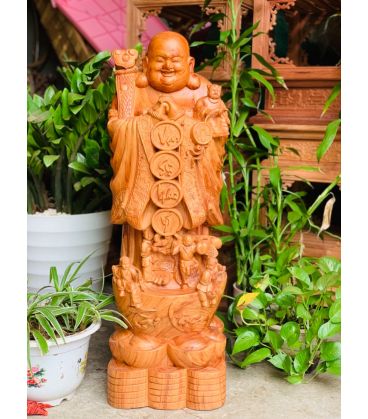 Tượng Gỗ Phật Di Lặc Chúc Phuc 5 Chú Tiểu