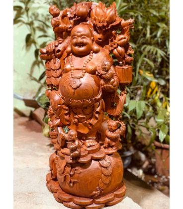 Di Lặc Ngũ Phúc Vác Cành Đào Đứng Bao Tiền