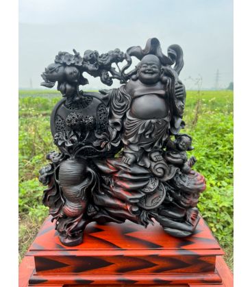 Tượng Di Lặc Nhất Phúc Vác Đào - Gỗ Trắc Gia Lai Liền Khối Tặng Kỷ