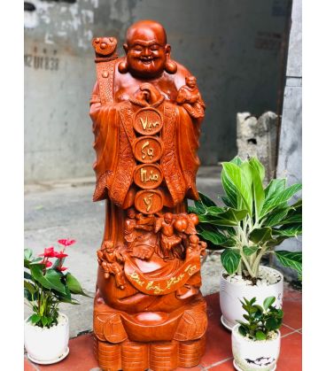 Tượng Gỗ Di Lặc Chúc Phúc Phú Quý Cao 1m