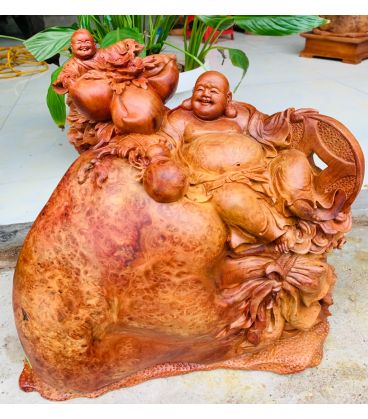 Tượng Di Lặc Nhất Phúc Ngồi Bao Tiền - Gỗ Nu Hương Liền Khối Tuyệt Đẹp