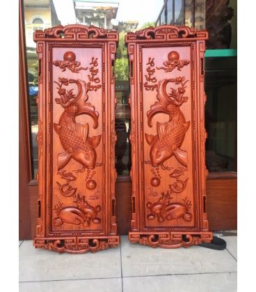 Tranh Gỗ Cá Chép Trông Trăng - Lý Ngự Vọng Nguyệt