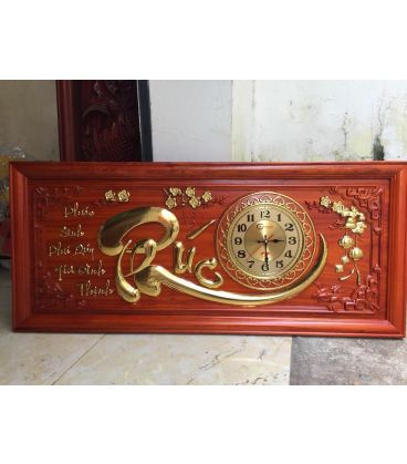 Tranh Đồng Hồ Gỗ Chữ Phúc Thư Pháp Dát Vàng
