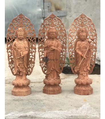Tây Phương Tam Thánh Đứng Đài Sen Có Lá Đề
