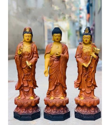 Tây Phương Di Đà Tam Thánh Đứng Đài Sen Sơn Giả Cổ Cao 50