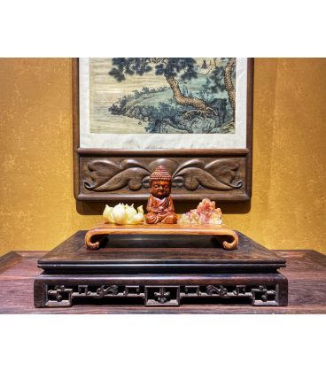 Tượng Phật Thích Ca Mâu Ni Tọa Thiền Gỗ Sưa Bắc Và Hoa Sen Xương Voi