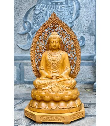 Tượng Phật Bổn Sư Thích Ca Tọa Đài Sen Cao 60 Gỗ Gõ