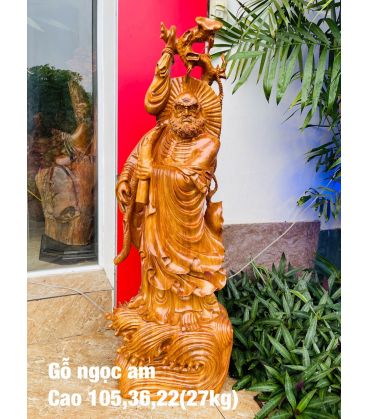 Tượng Đạt Ma Quá Hải Liền Khối Gỗ Ngọc Âm Cao 105cm