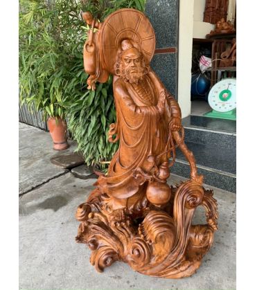 Tượng Bồ Đề Đạt Ma Sư Tổ Quá Hải - Gỗ Hương Đá Liền Khối Tuyệt Đẹp